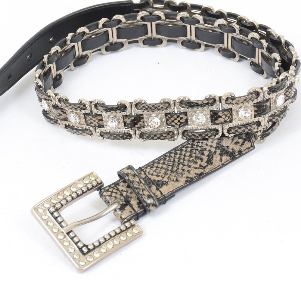 Bling Jeweled Snakeskin Silver Linked Chunky Buckle Western Belt 43" Festival